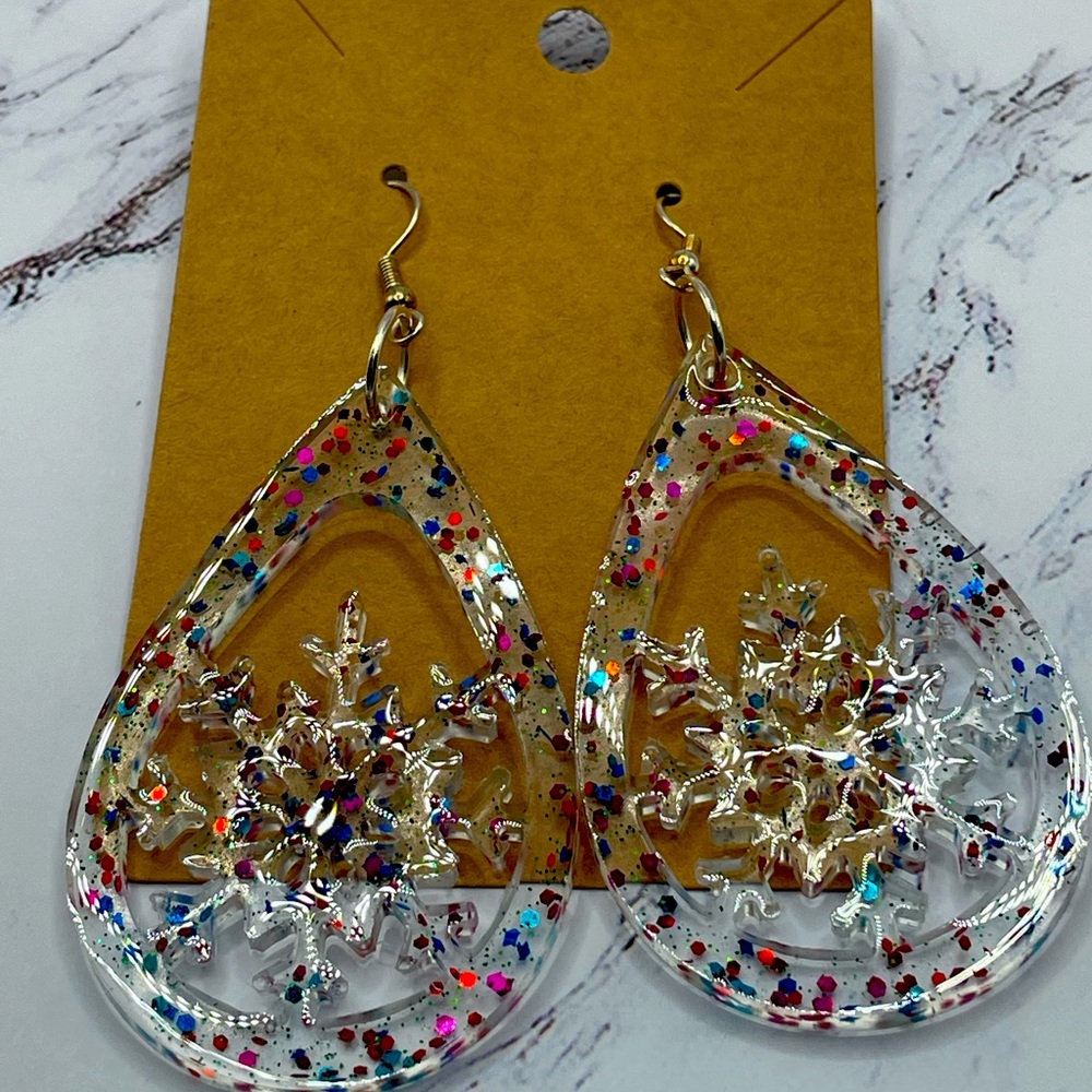 Handmade Sparkly Snowflake Holiday Earrings